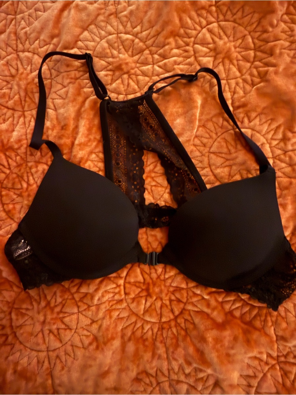 Black Lace Racerback Push-Up Bra